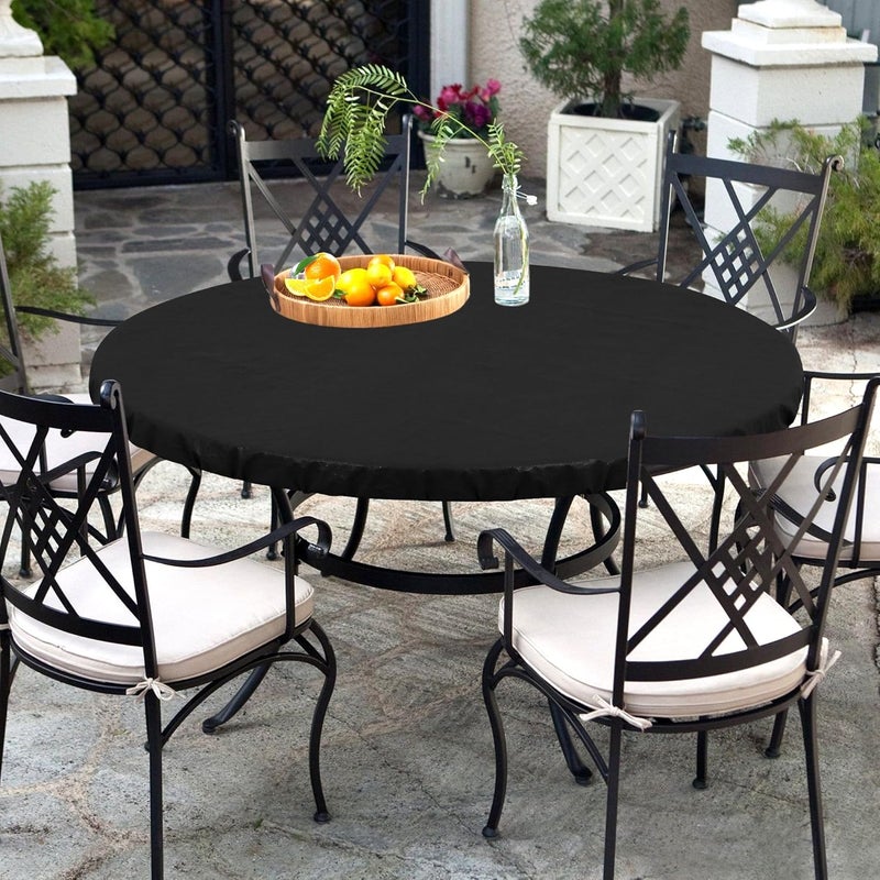 LUSHVIDA Round Waterproof Table Cover Elastic Vinyl Fitted Tablecloth Elastic Edged Plastic Table Cloth (Black, 4PCS Best for Up to 45"-56" Round) - Image 4